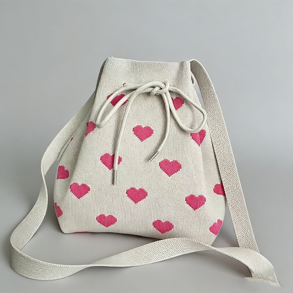 Wavy Knit Drawstring Bucket Bag