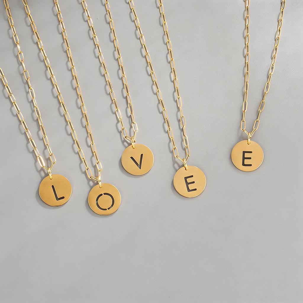 Letter Disc Pendant Necklace - Shopdayla Wholesale - #4450