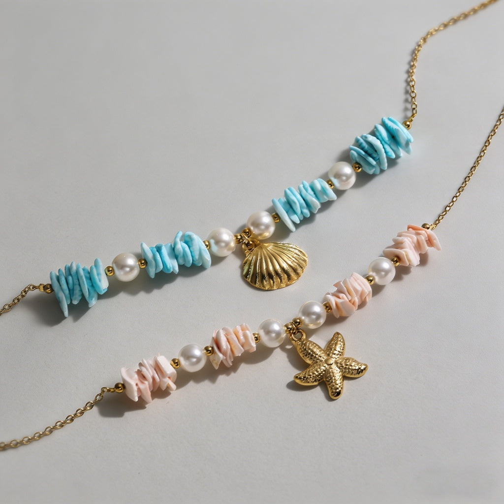 Beach Shell Pearl Stainless Steel Necklace