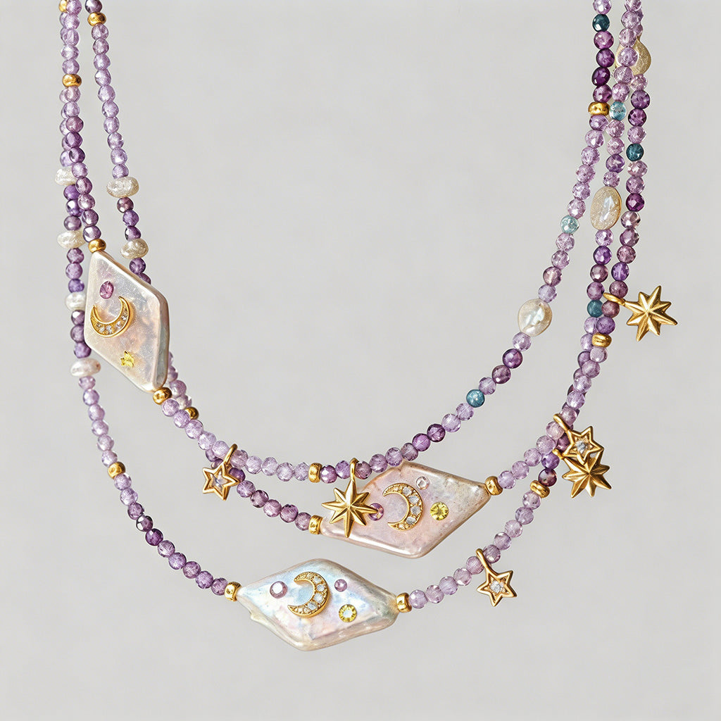 Dreamy Amethyst Moon Star Chok - Shopdayla Wholesale - #3794