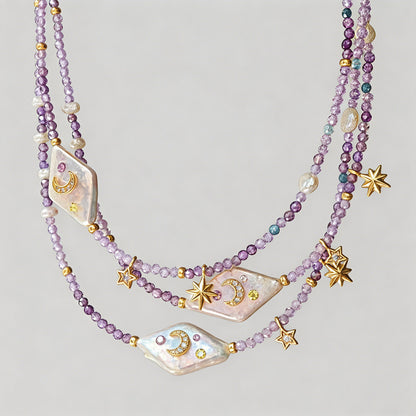 Dreamy Amethyst Moon Star Chok - Shopdayla Wholesale - #3794