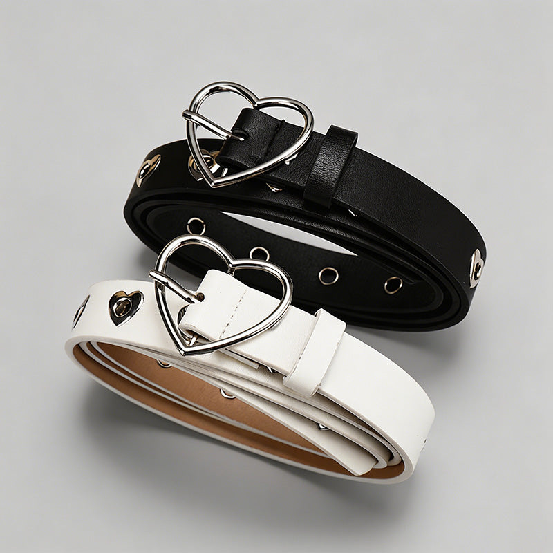 Heart-Shaped Eyelet PU Belt - Shopdayla Wholesale - #5826