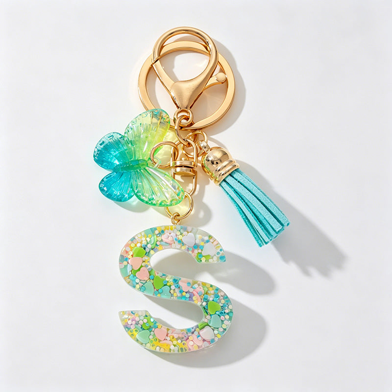 26 Letters Resin Butterfly Charm Keychains