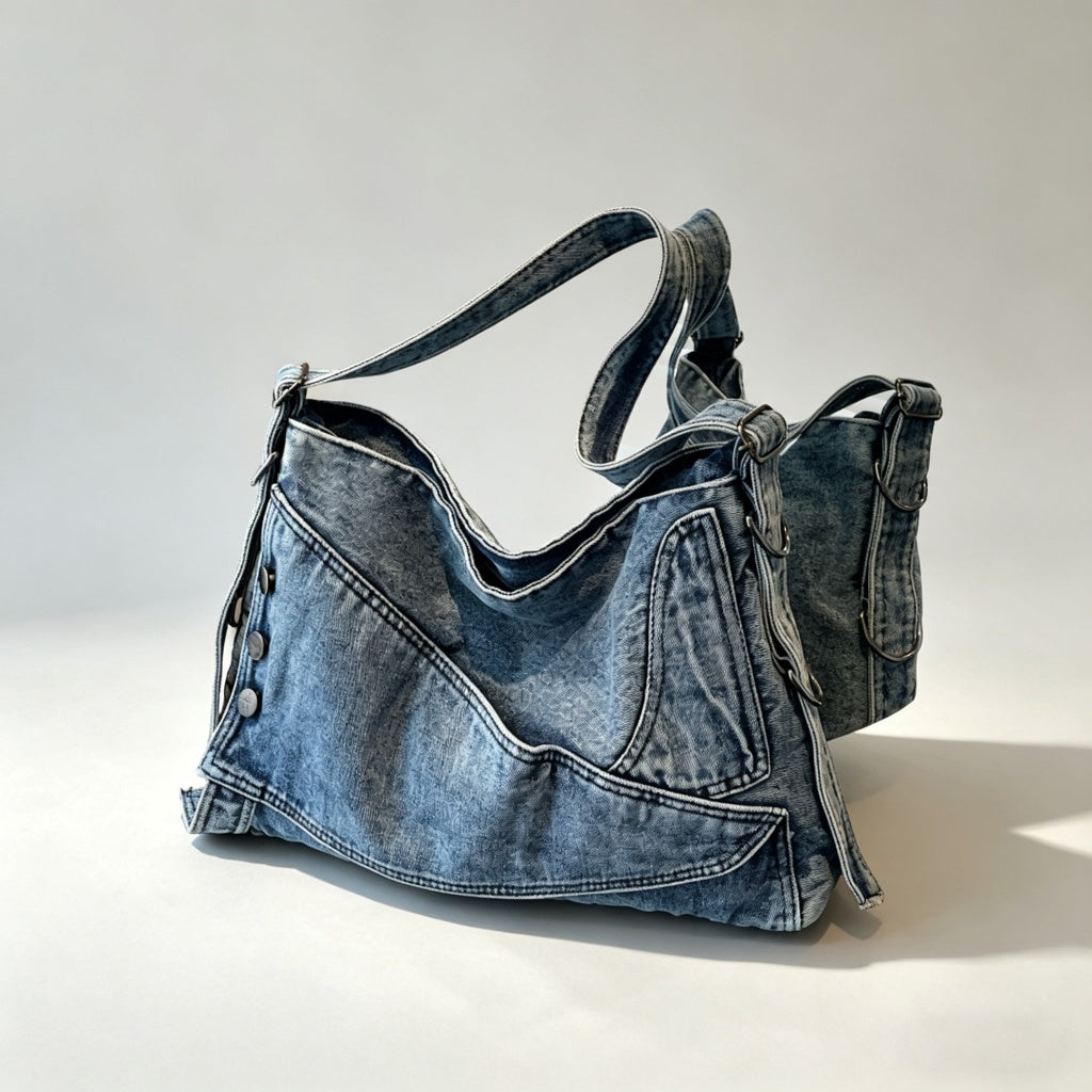 Vintage Washed Denim Hobo Bag