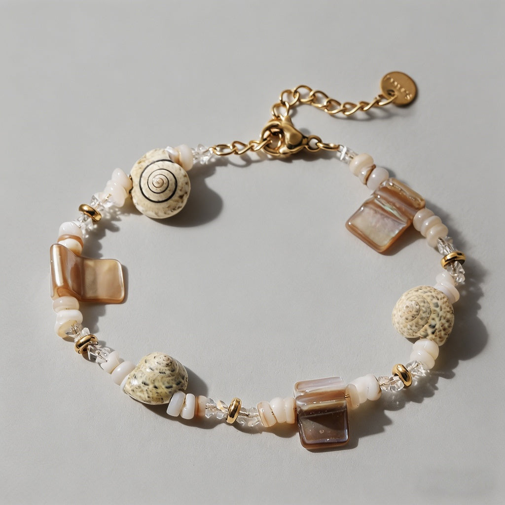 Beach Shell Stainless Steel Beaded Bracelet
