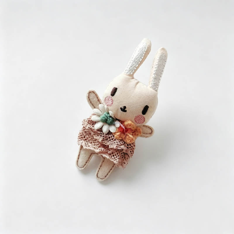 Playful Strawberry Rabbit Floral Brooch