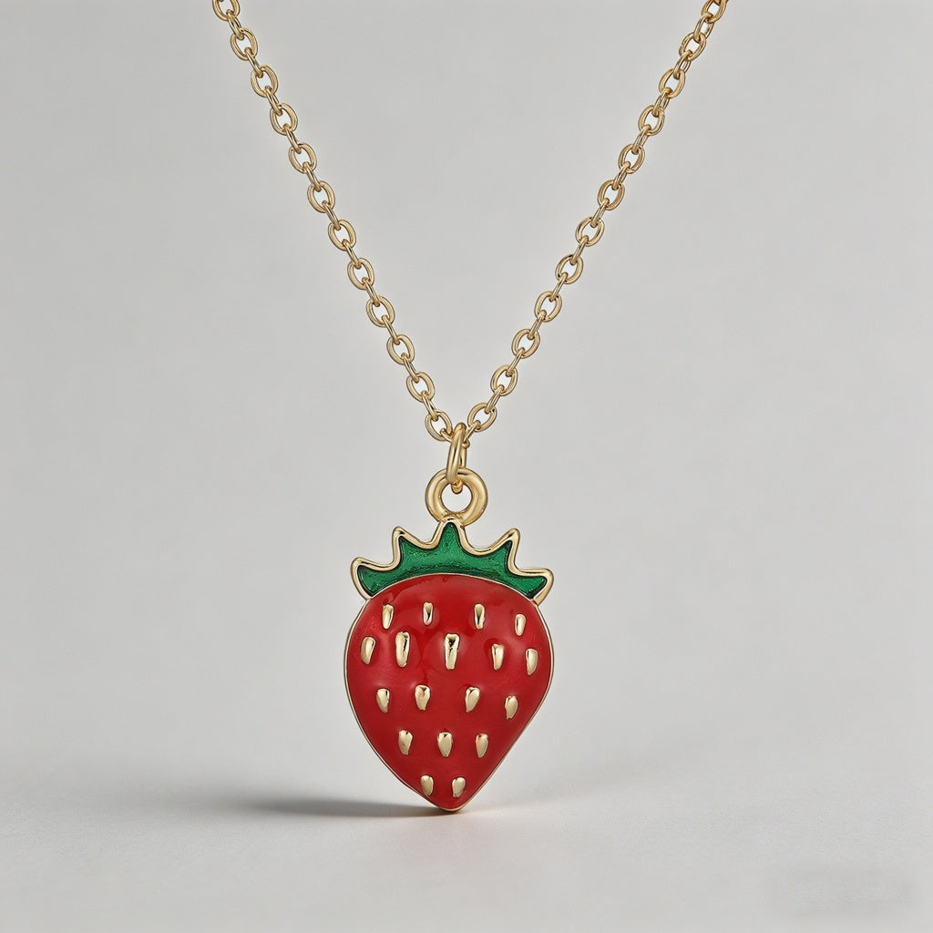 Vibrant Enamel Strawberry Pend - Shopdayla Wholesale - #7154