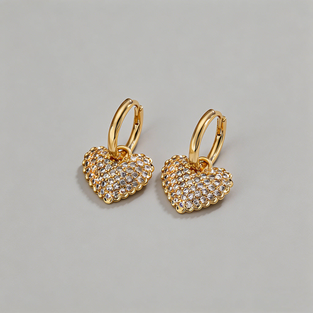 Pave CZ Heart Huggie Hoop Earr - Shopdayla Wholesale - #6754