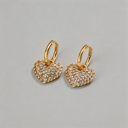 Pave CZ Heart Huggie Hoop Earr - Shopdayla Wholesale - #6754