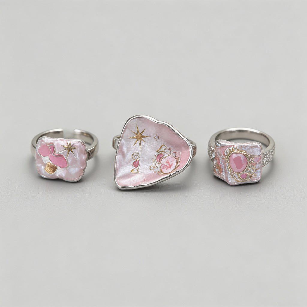 Pink Enamel Mother-of-Pearl He - Shopdayla Wholesale - #0242