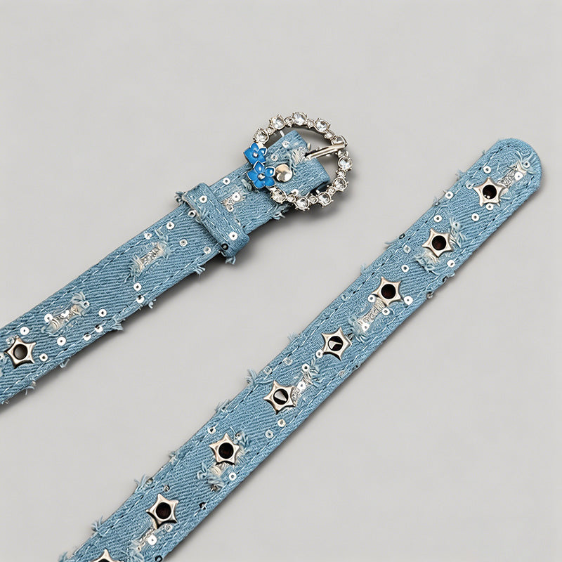 Denim Rhinestone Buckle Hole-F - Shopdayla Wholesale - #3378