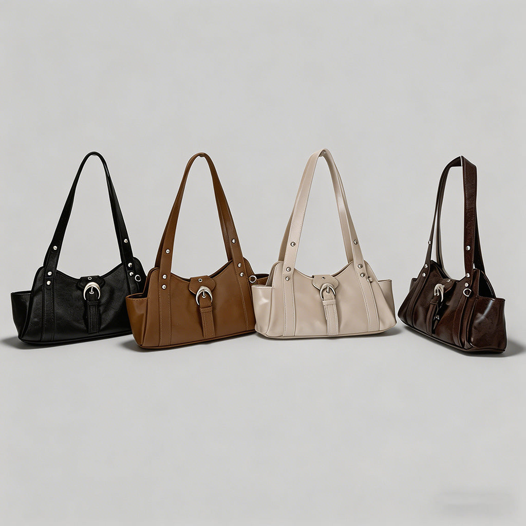 Vintage Waxed Leather Baguette Underarm Hobo Bag