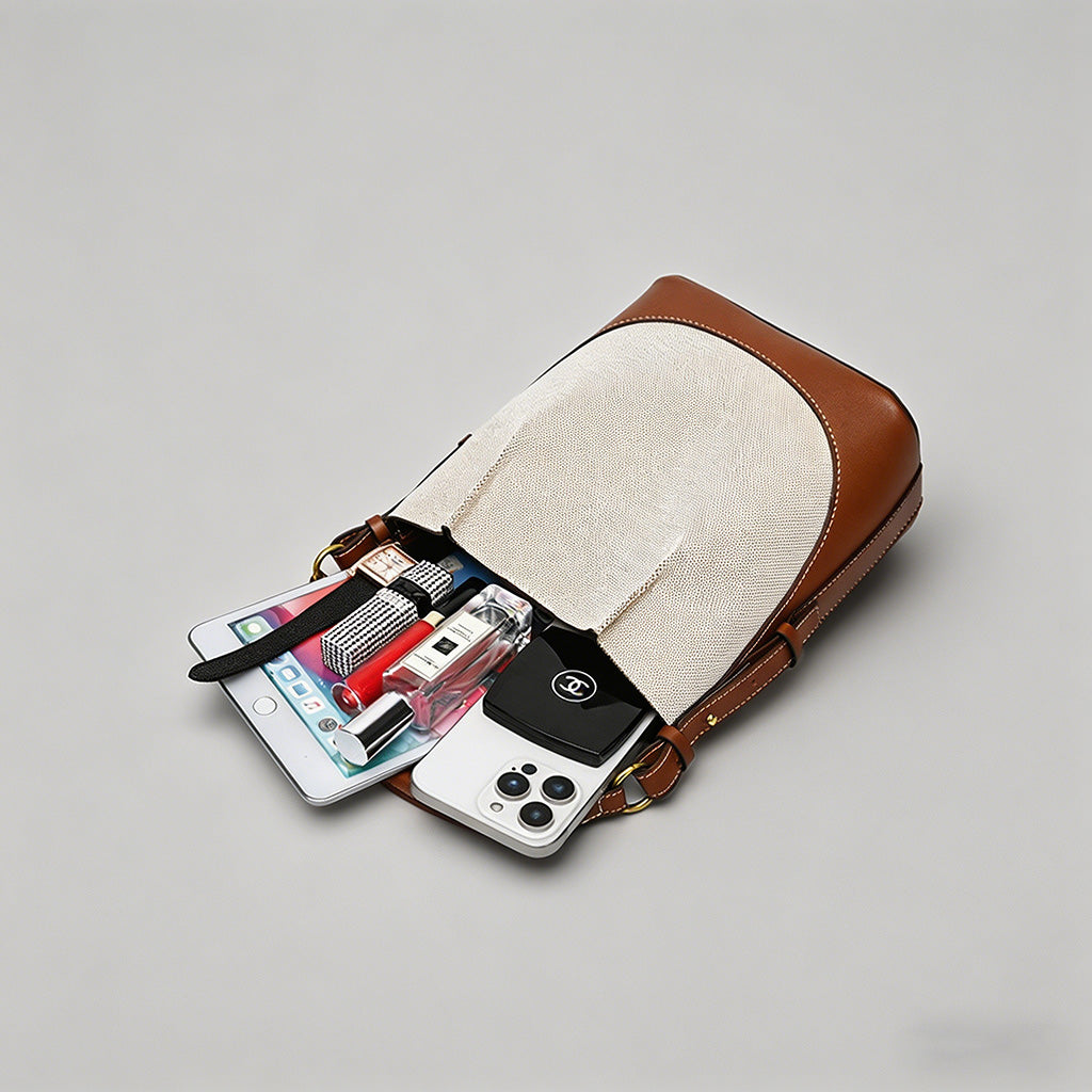 Canvas & Leather Bucket Crossbody Bag
