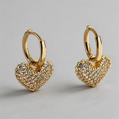 Pave CZ Heart Huggie Hoop Earr - Shopdayla Wholesale - #9522