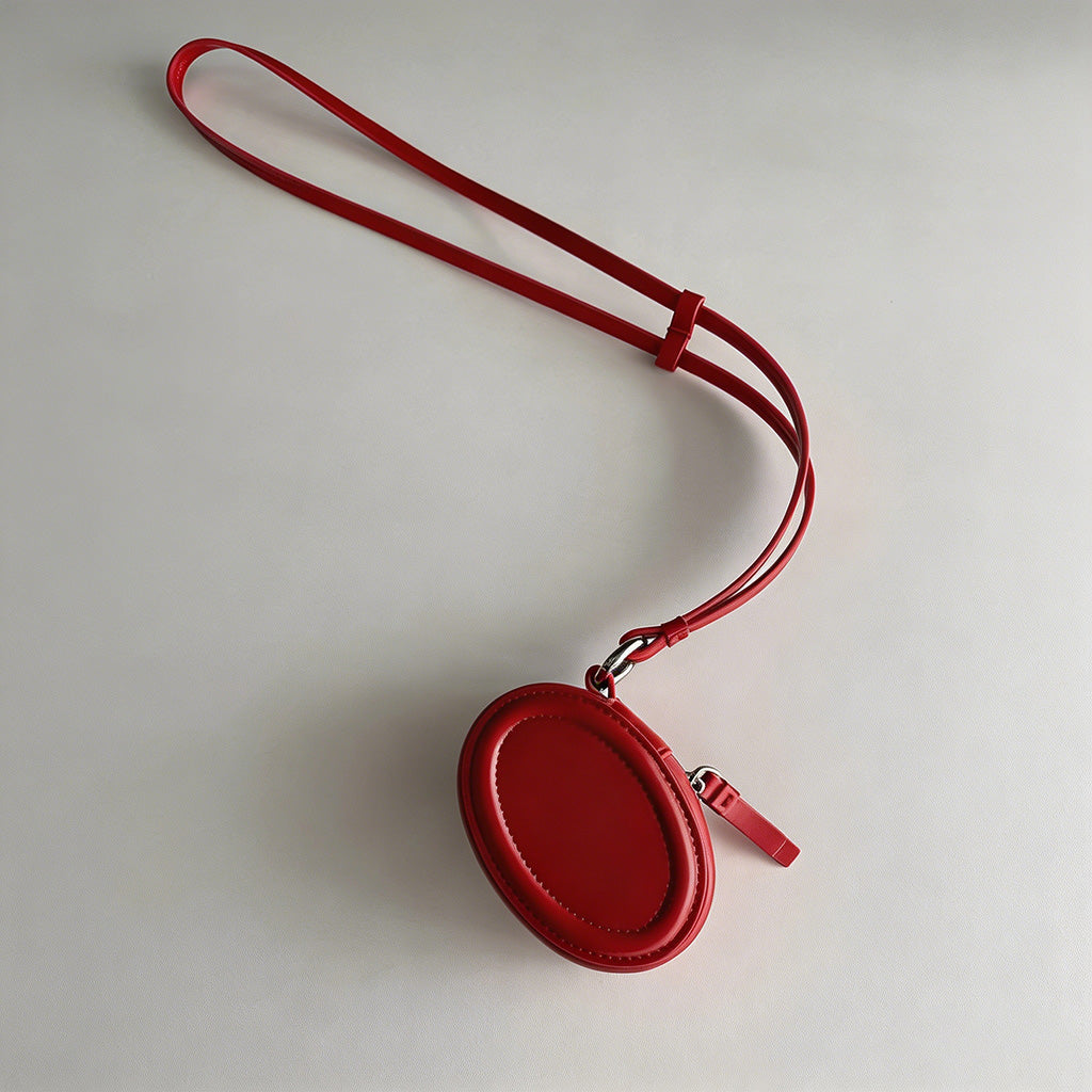 Red Mini Oval Leather Crossbod - Shopdayla Wholesale - #8274
