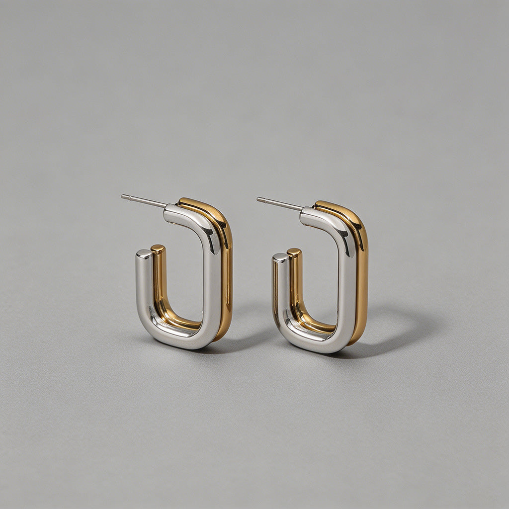 Two-Tone Gold & Silver Square - Shopdayla Wholesale - #1858