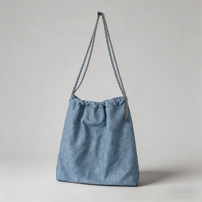 Washed Denim Drawstring Tote B - Shopdayla Wholesale - #4130