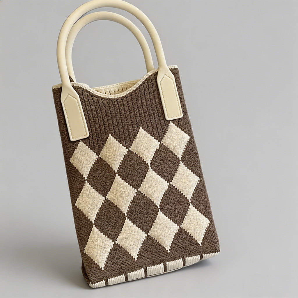 Vintage Knit Argyle Tote Bag - Shopdayla Wholesale - #4354