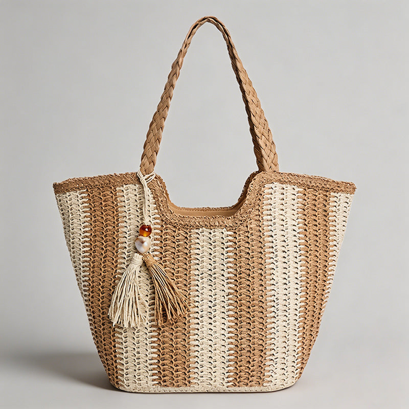 Summer Striped Straw Tote Bag - Shopdayla Wholesale - #8498