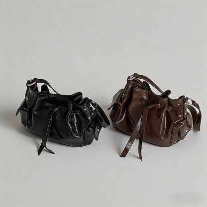 Waxed Faux Leather Ruched Draw - Shopdayla Wholesale - #1698