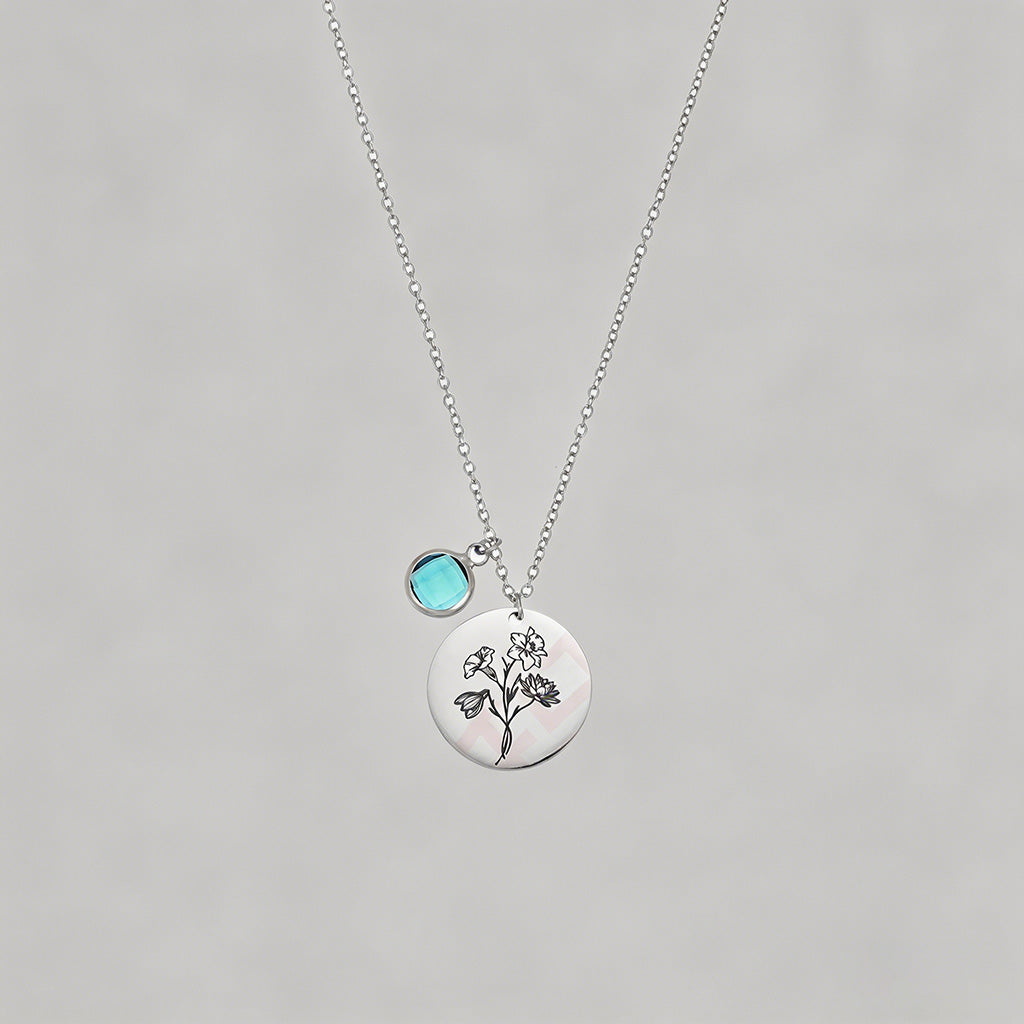 Birth Month Flower & Birthstone Necklace