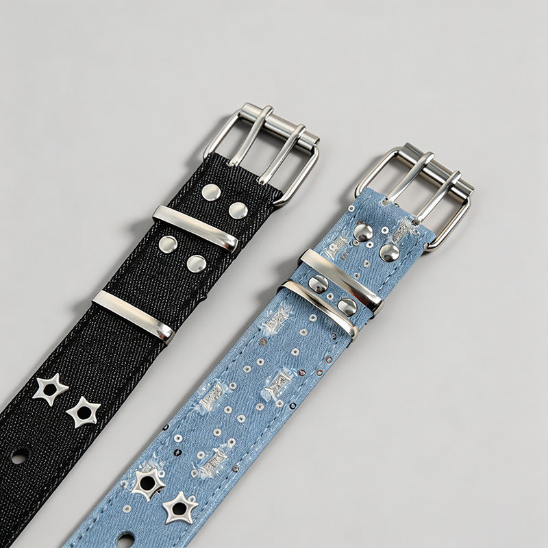 Retro Star Eyelet Denim Belt - Shopdayla Wholesale - #6290