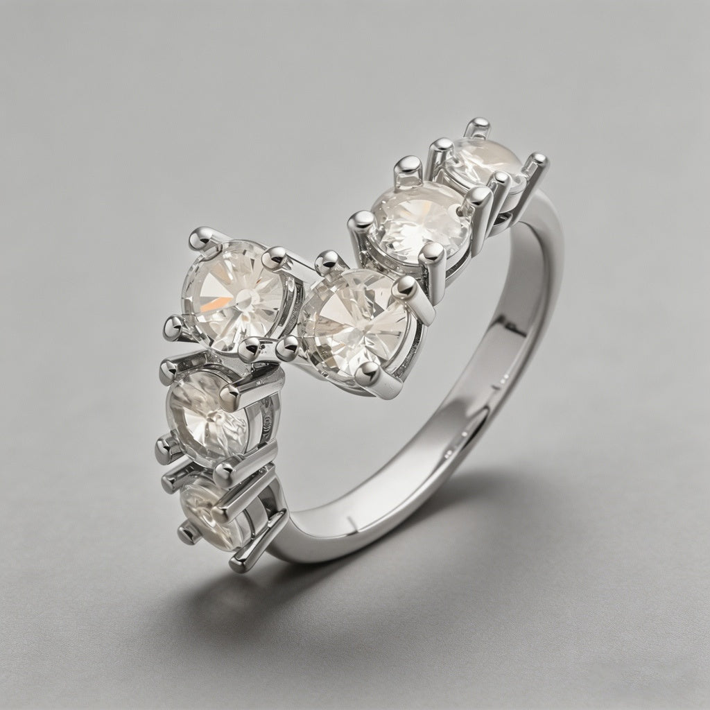 Curved 6-Stone Contour Band Ri - Shopdayla Wholesale - #7858