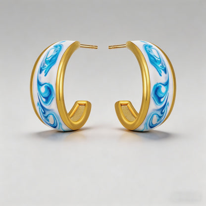 Blue Marbled Enamel 18K Gold P - Shopdayla Wholesale - #1874