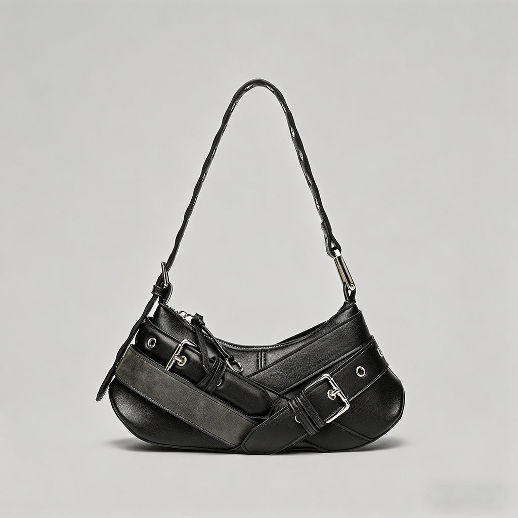 Buckle-Design Hobo Shoulder Bag