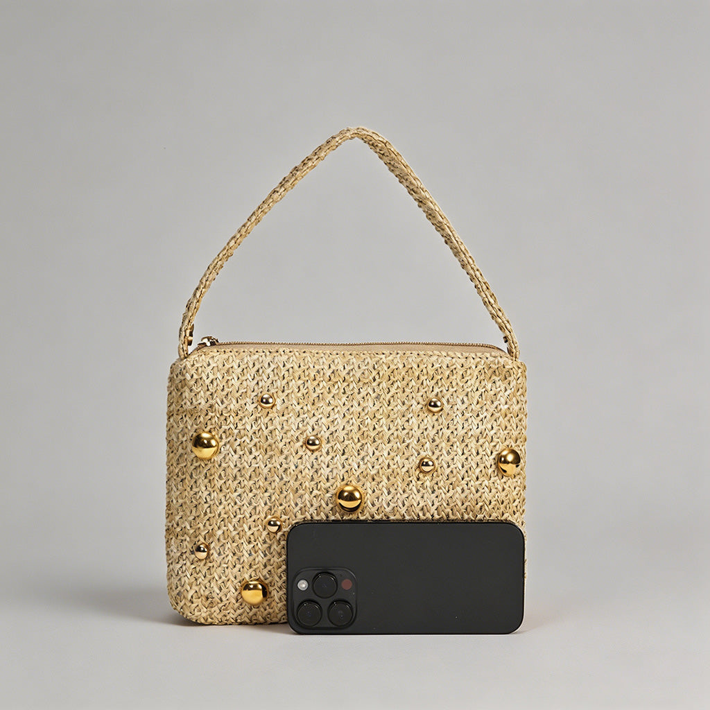 Vintage Studded Straw Triangle Bag