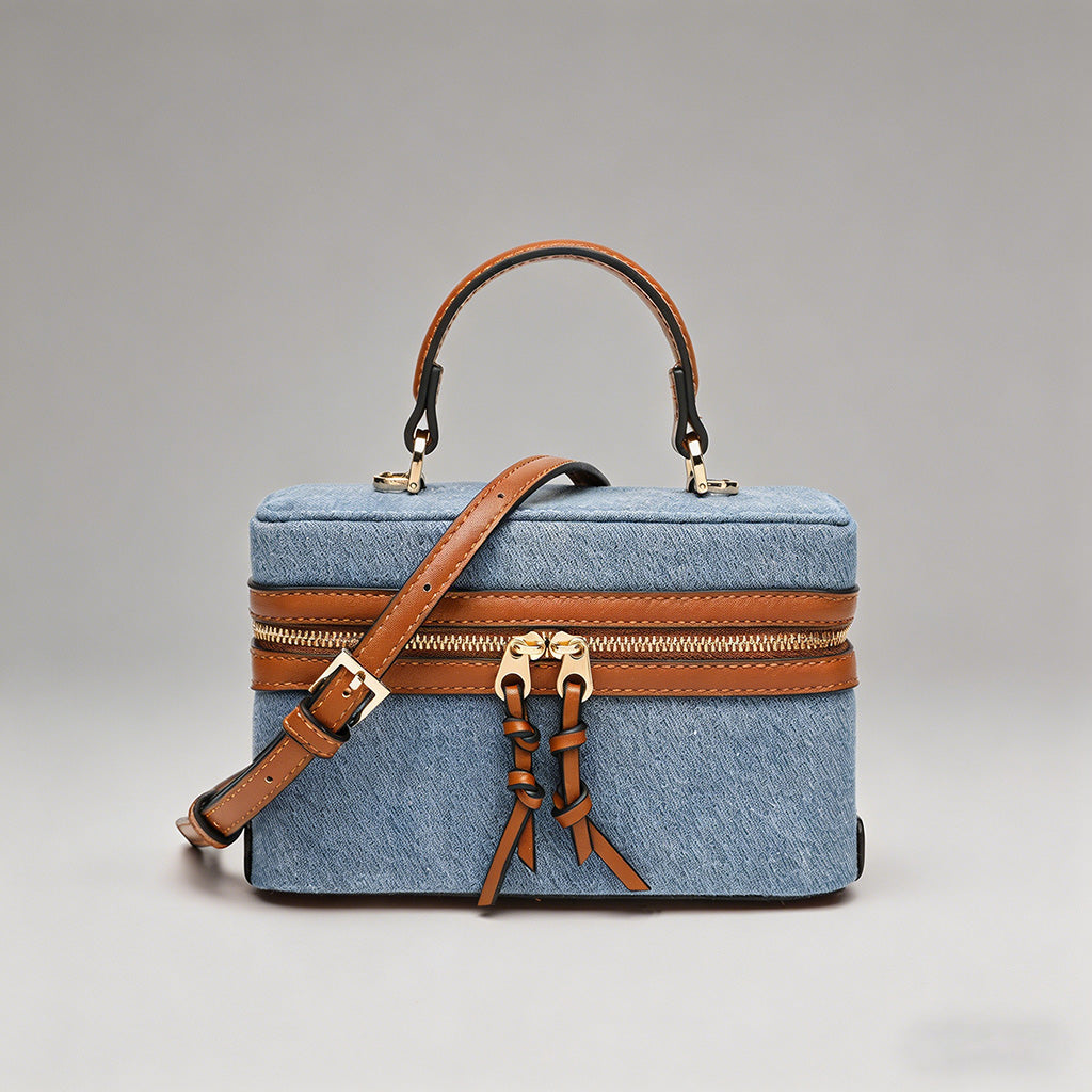 Canvas & Leather Boxy Crossbody Bag