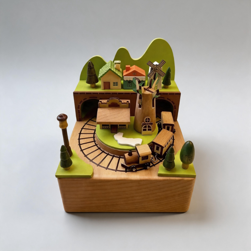 Rotating Bear Wooden Mechanical Music Box