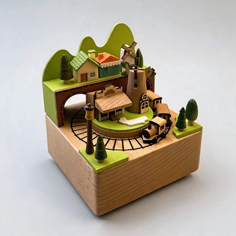 Rotating Bear Wooden Mechanical Music Box