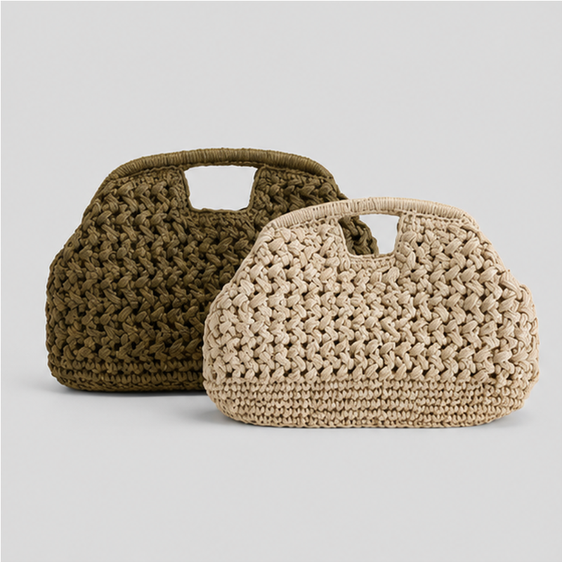 Solid Color Woven Handle Bag