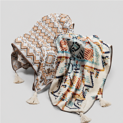 Geometric Tassel Throw Blanket