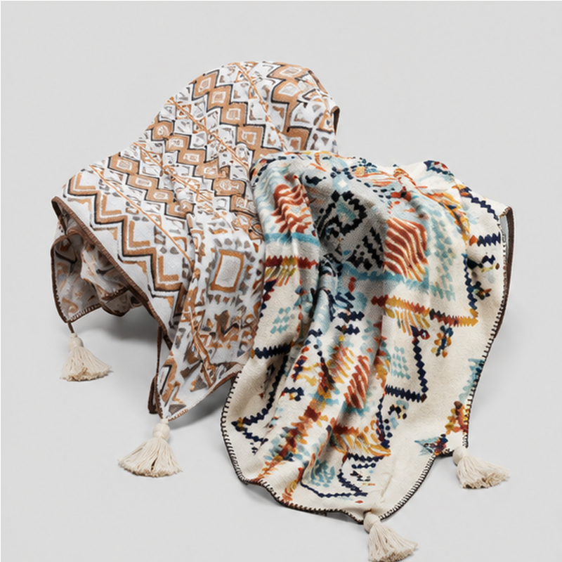 Geometric Tassel Throw Blanket
