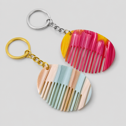 Striped Disc Comb Keychain
