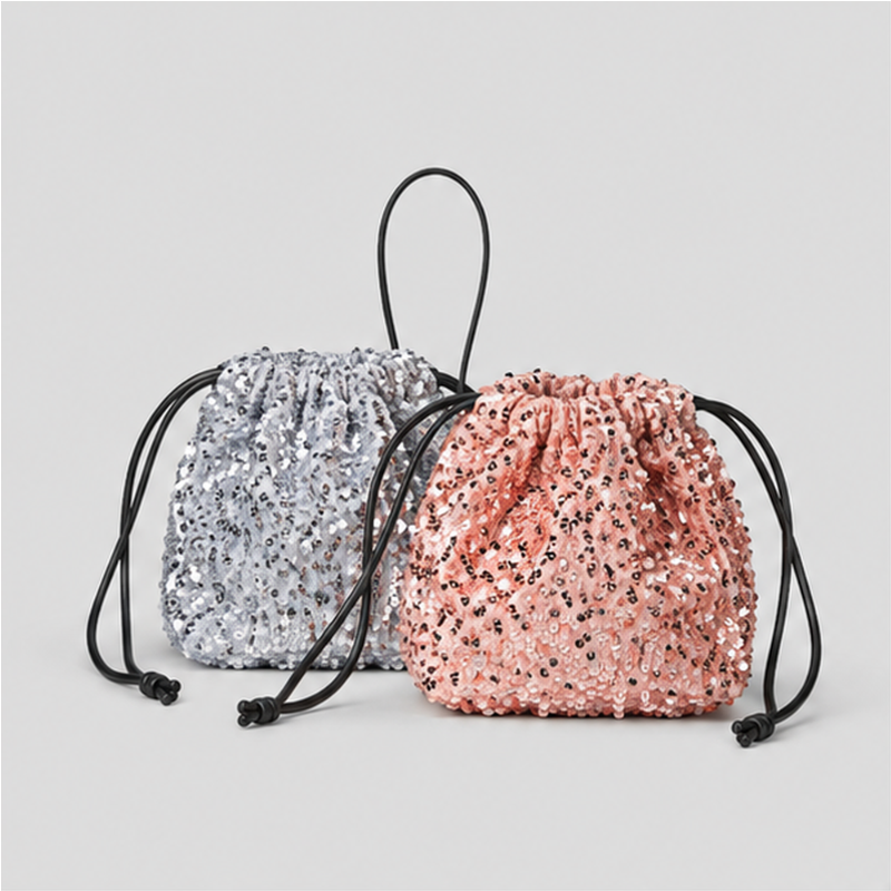 Sequin Drawstring Crossbody Bag