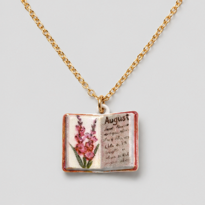 Flower Print Book Pendant Necklace