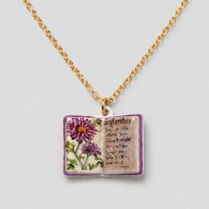 Flower Print Book Pendant Necklace