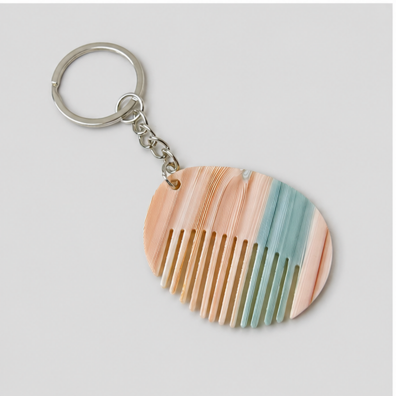 Striped Disc Comb Keychain