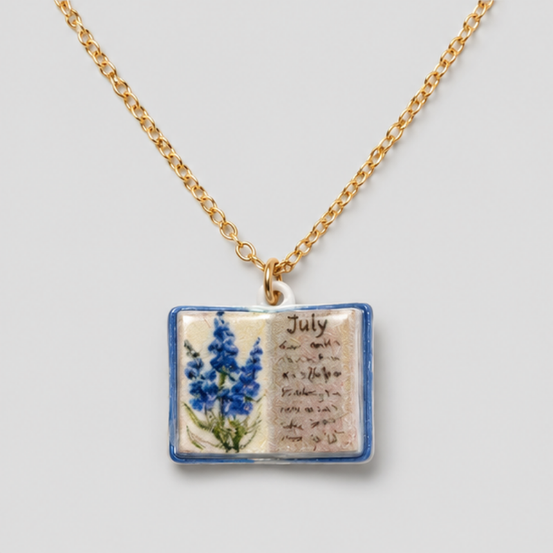 Flower Print Book Pendant Necklace