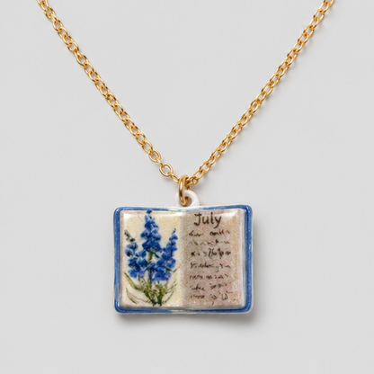 Flower Print Book Pendant Necklace
