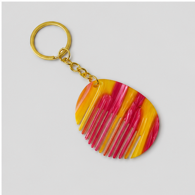 Striped Disc Comb Keychain