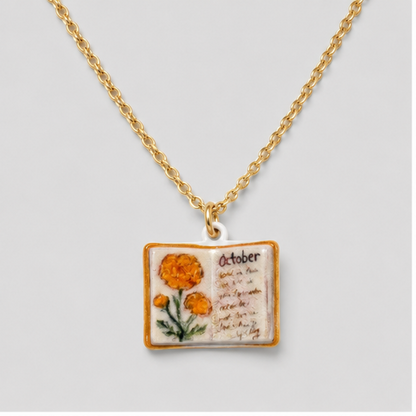 Flower Print Book Pendant Necklace
