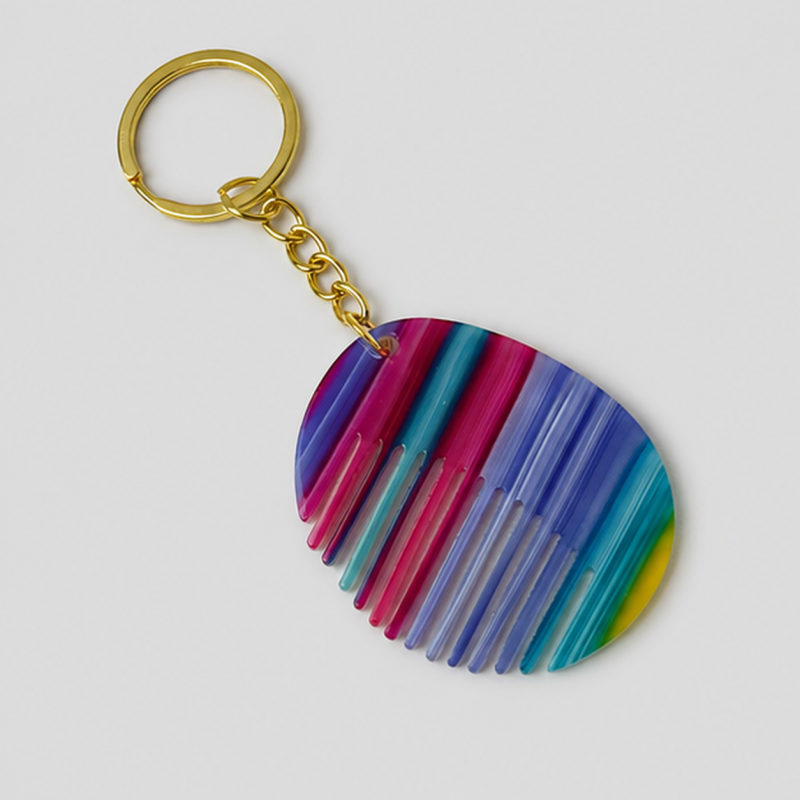 Striped Disc Comb Keychain