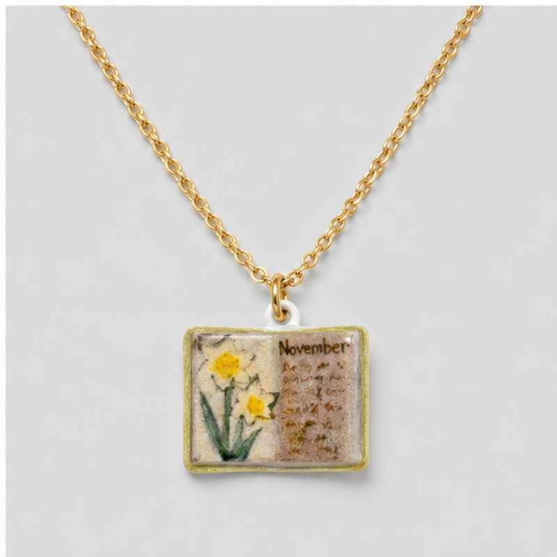 Flower Print Book Pendant Necklace