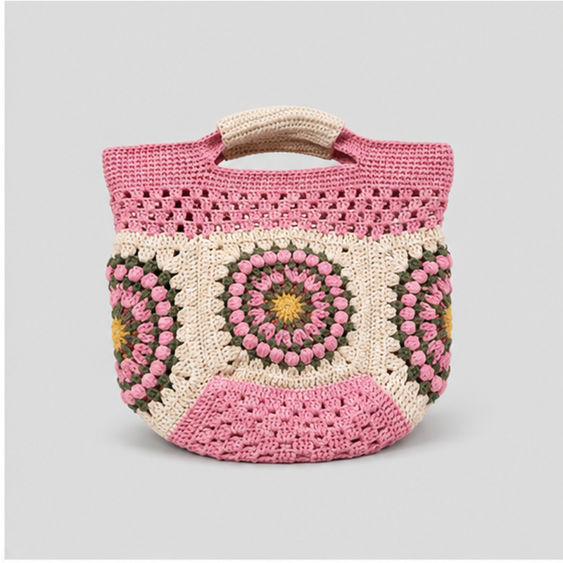 Square Floral Crochet Tote