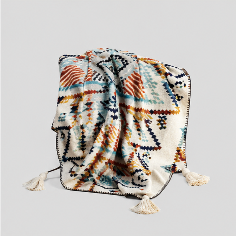 Geometric Tassel Throw Blanket