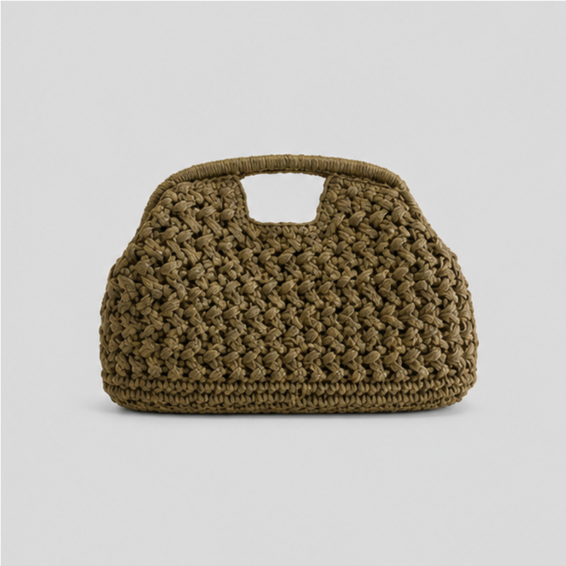 Solid Color Woven Handle Bag